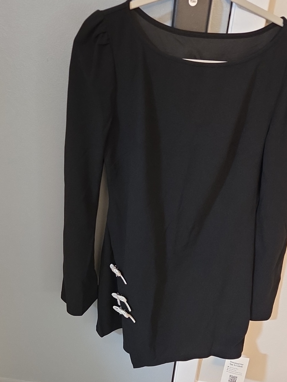 Cider Black Long Sleeve Top with Silver Bow Embellishments